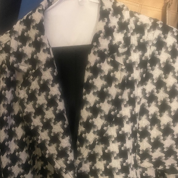 Karen Kane (Large) Monochrome Houndstooth 3/4 Length Cape Sleeve Luxury Blazer - Picture 5 of 11